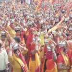 नया मुरादाबाद में हनुमंत कथा से पहले निकाली भव्य कलश यात्रा।